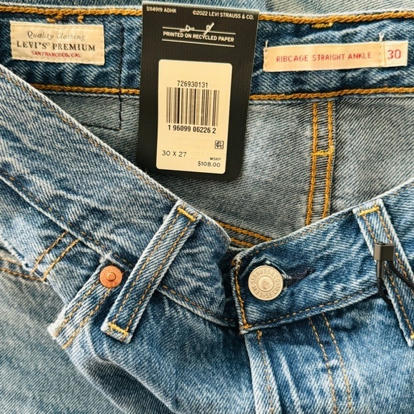 LEVI’S Ribcage Straight Ankle High Waist Distressed Button Fly Jeans NEW - Picture 8 of 9